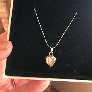 Champagne CZ Heart Solitare Pendant Necklace - 18k white gold plated